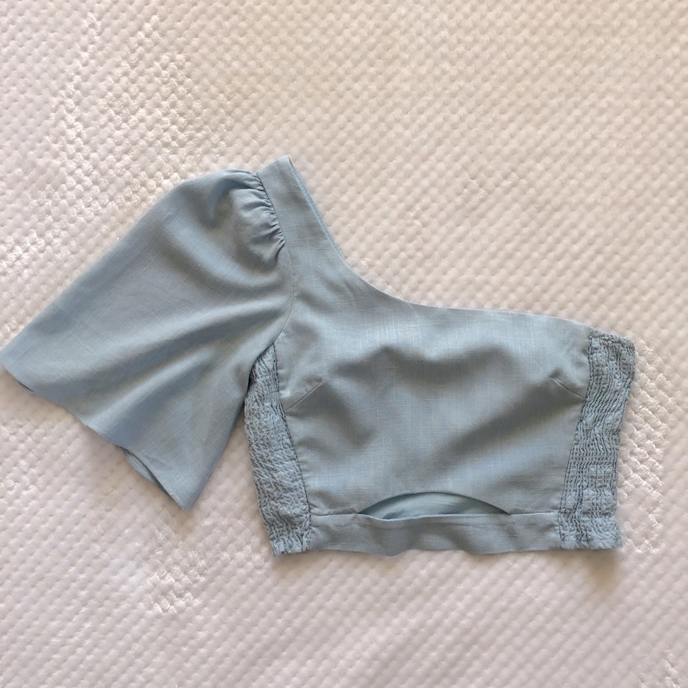 Zara One-Shoulder Linen Crop Top, Size S